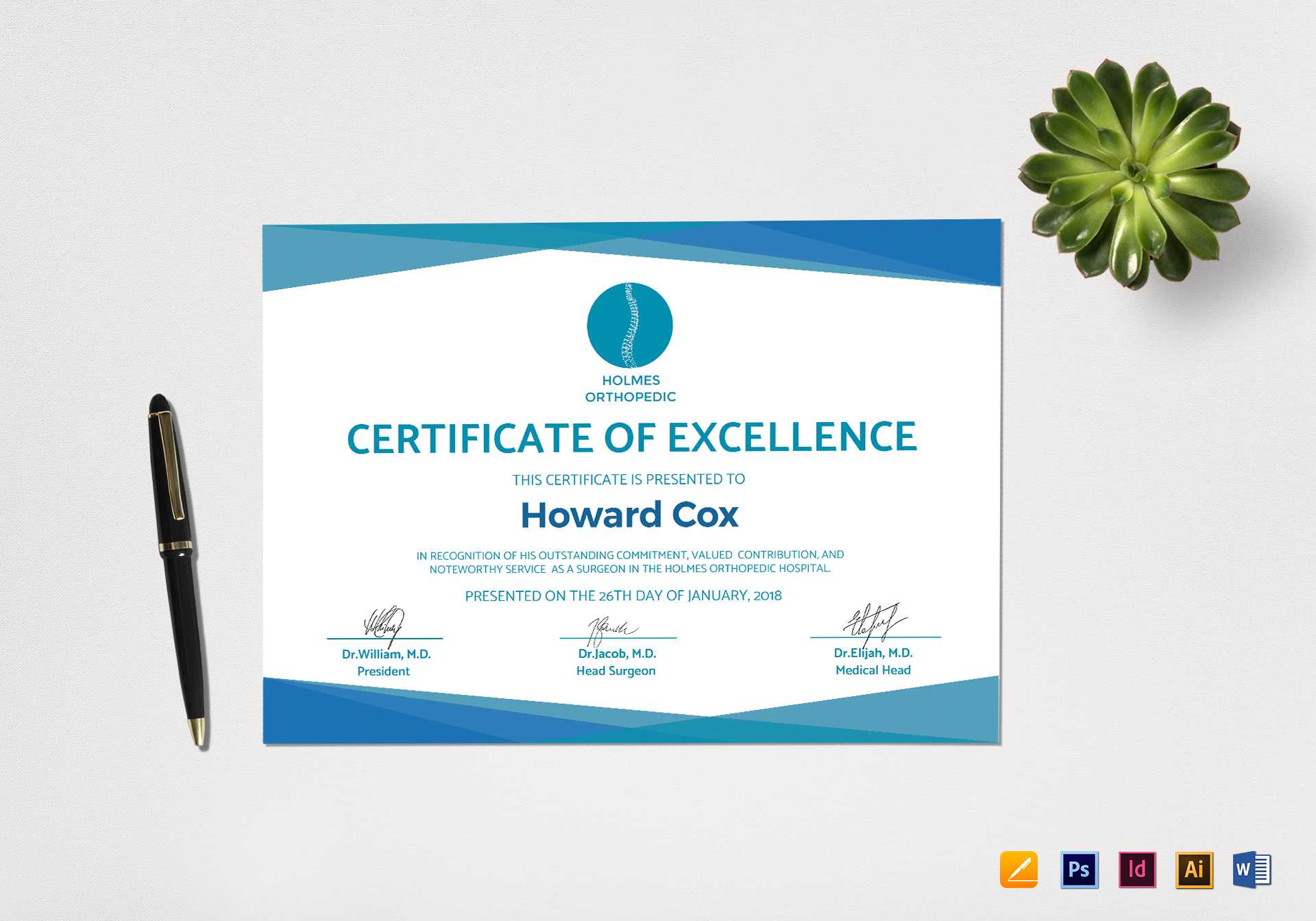 Medical Excellence Certificate Template With Indesign Certificate Template