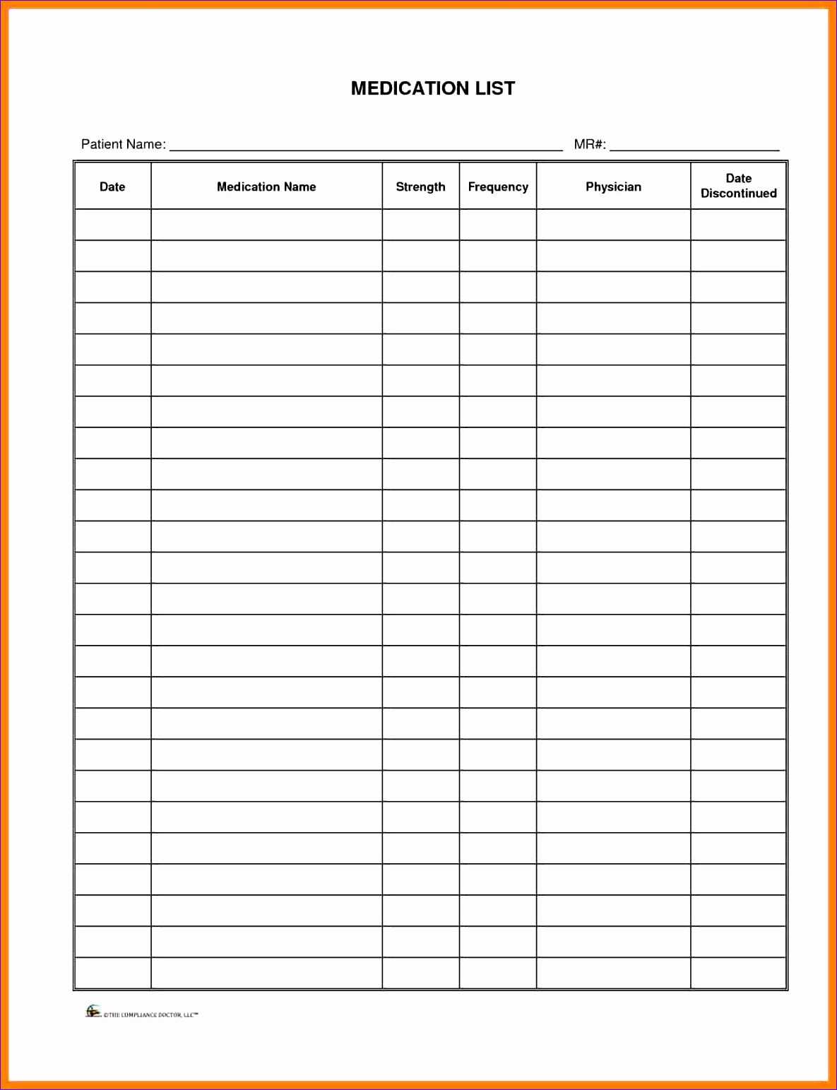 Medication List Template Excel With Regard To Blank Medication List Templates