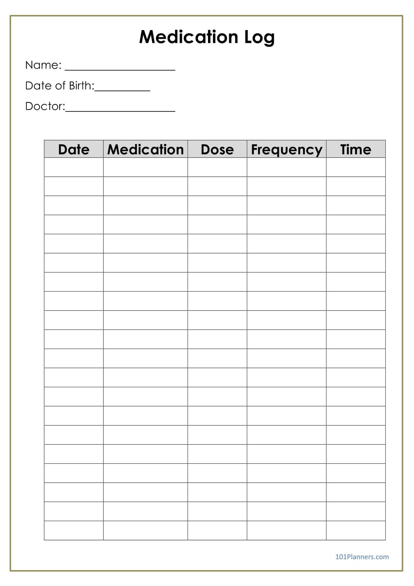Medication Log In Blank Medication List Templates In Blank Medication List Templates