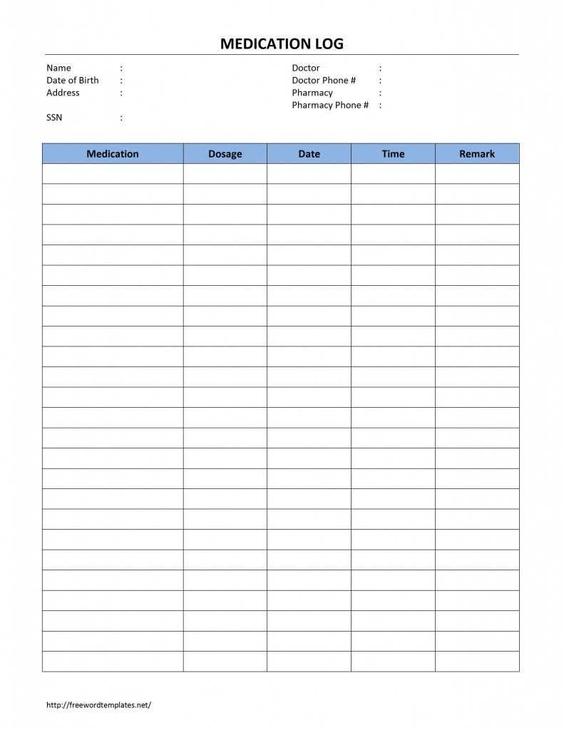 Medication Log Template For Word | Medication Log Intended For Blank Medication List Templates