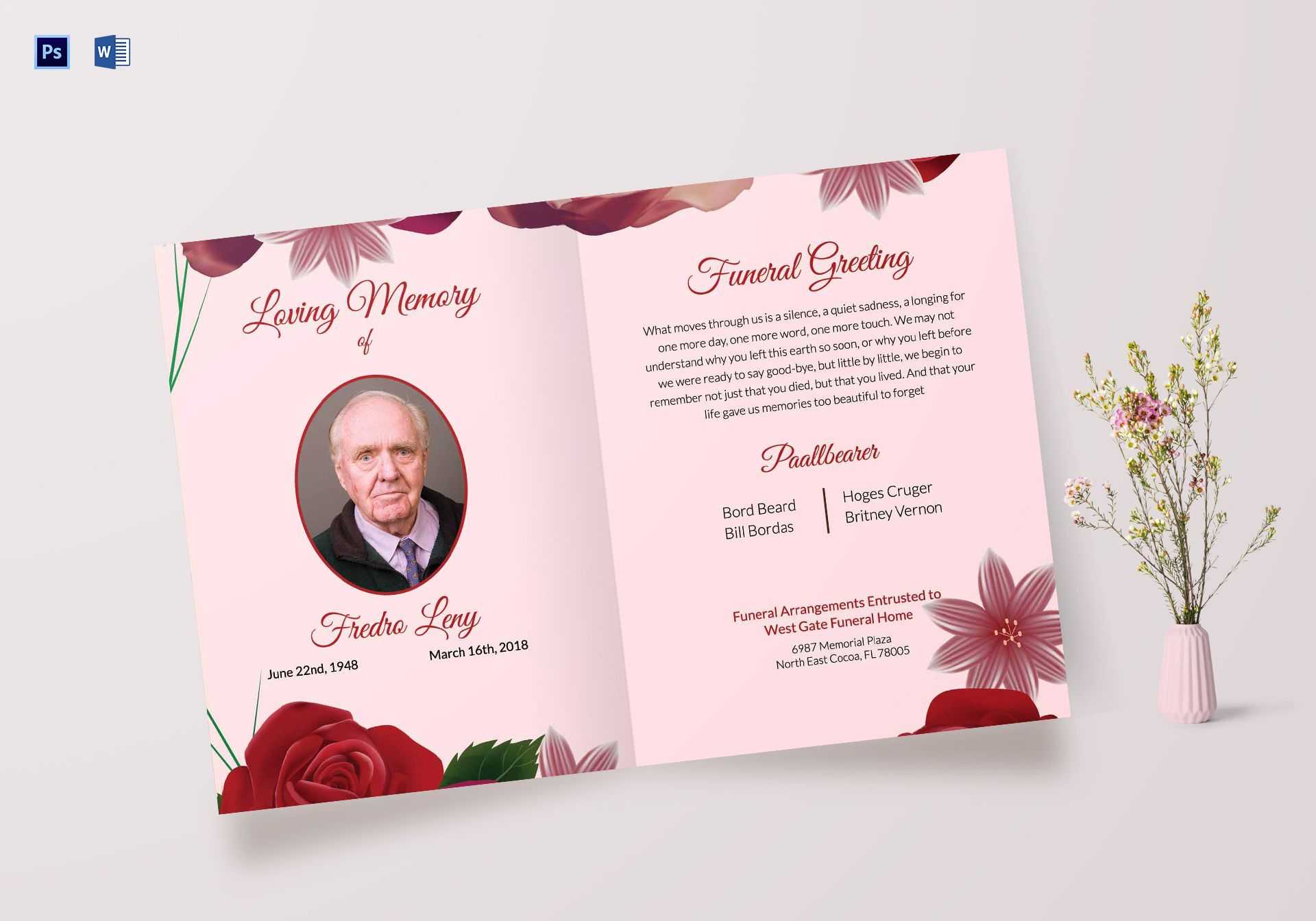 Memorable Funeral Greeting Card With Memorial Card Template Word