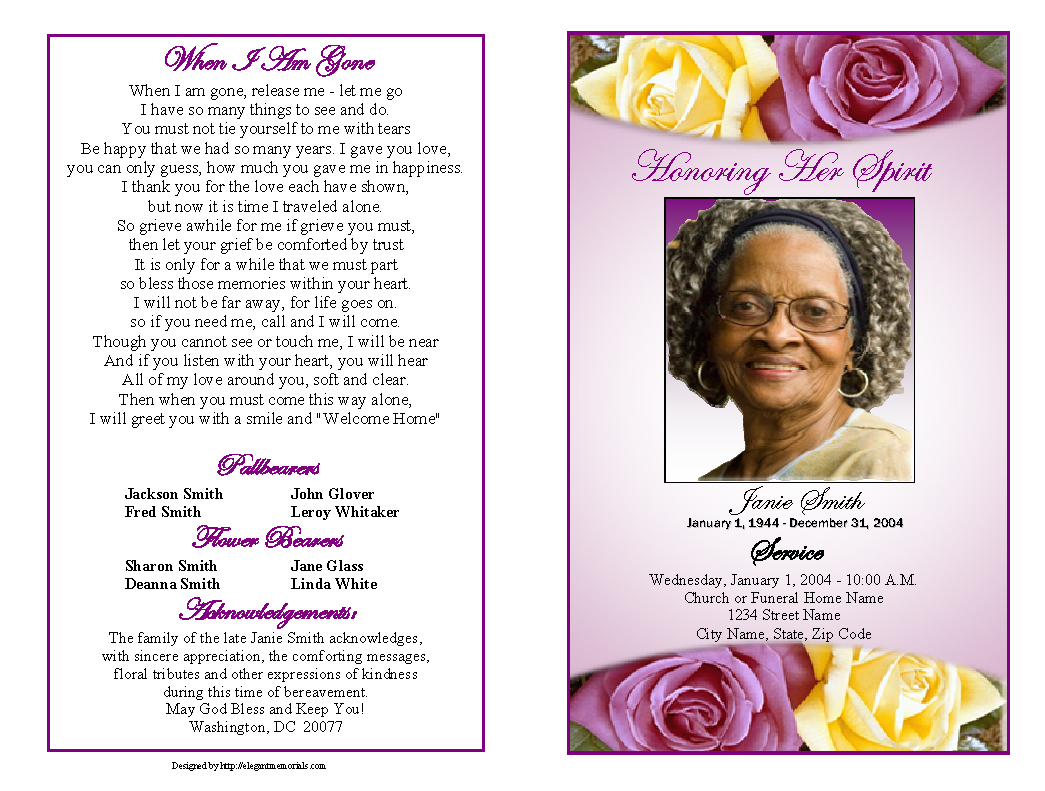 Memorial Service Programs Sample | Choose From A Variety Of With Regard To Memorial Card Template Word