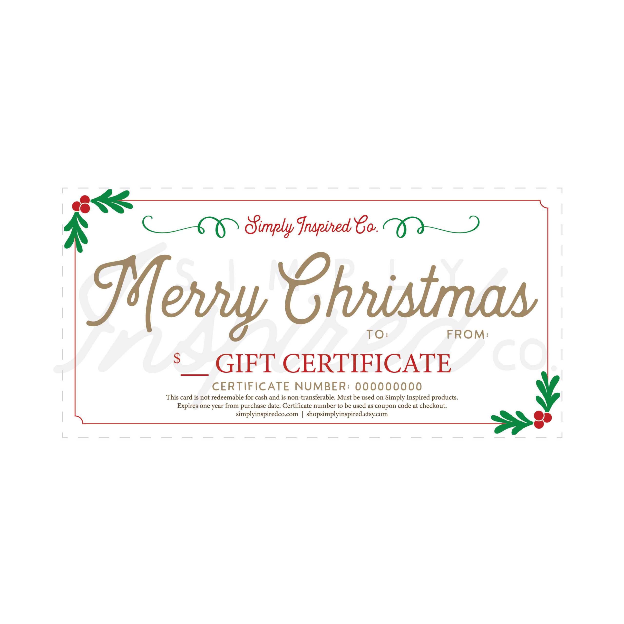 Merry Christmas Gift Certificate – Gift – Christmas – Gift Certificate –  Holidays – Giving – Presents – Gift Card – Simply Inspired Regarding Merry Christmas Gift Certificate Templates