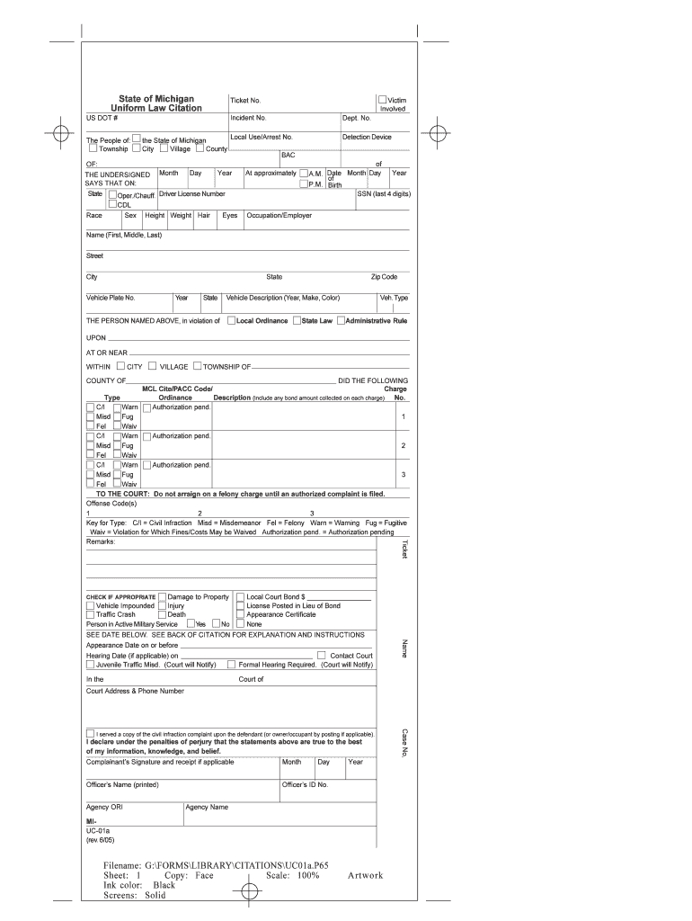 Michigan Uniform Law – Fill Online, Printable, Fillable With Blank Speeding Ticket Template