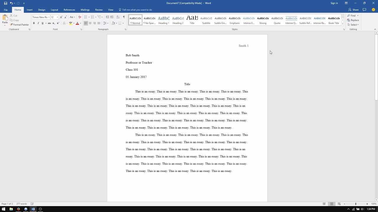Microsoft Word: How To Set Up An Mla Format Essay (2017) In Mla Format Word Template