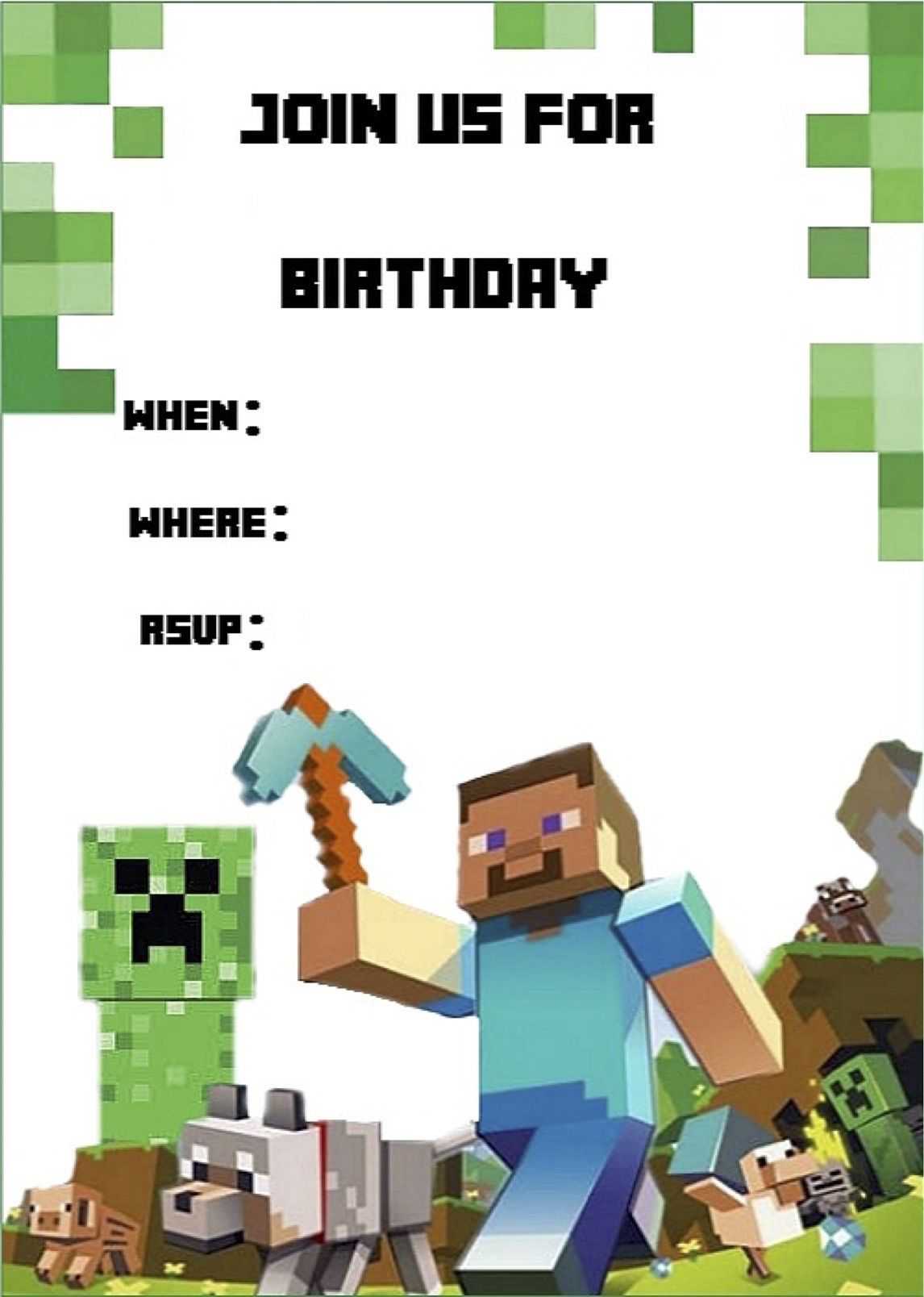 Minecraft Invite | Minecraft Party | Minecraft Birthday For Minecraft Birthday Card Template