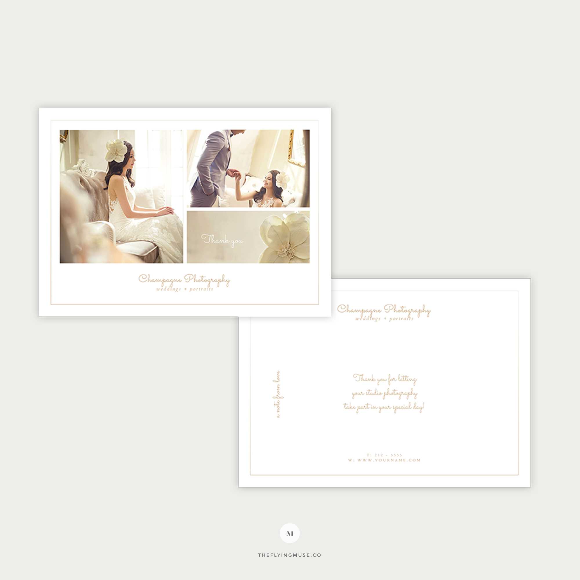 Minimal Thank You Card Template For Wedding Photographers – Champagne  Collection – The Flying Muse With Regard To Template For Wedding Thank You Cards