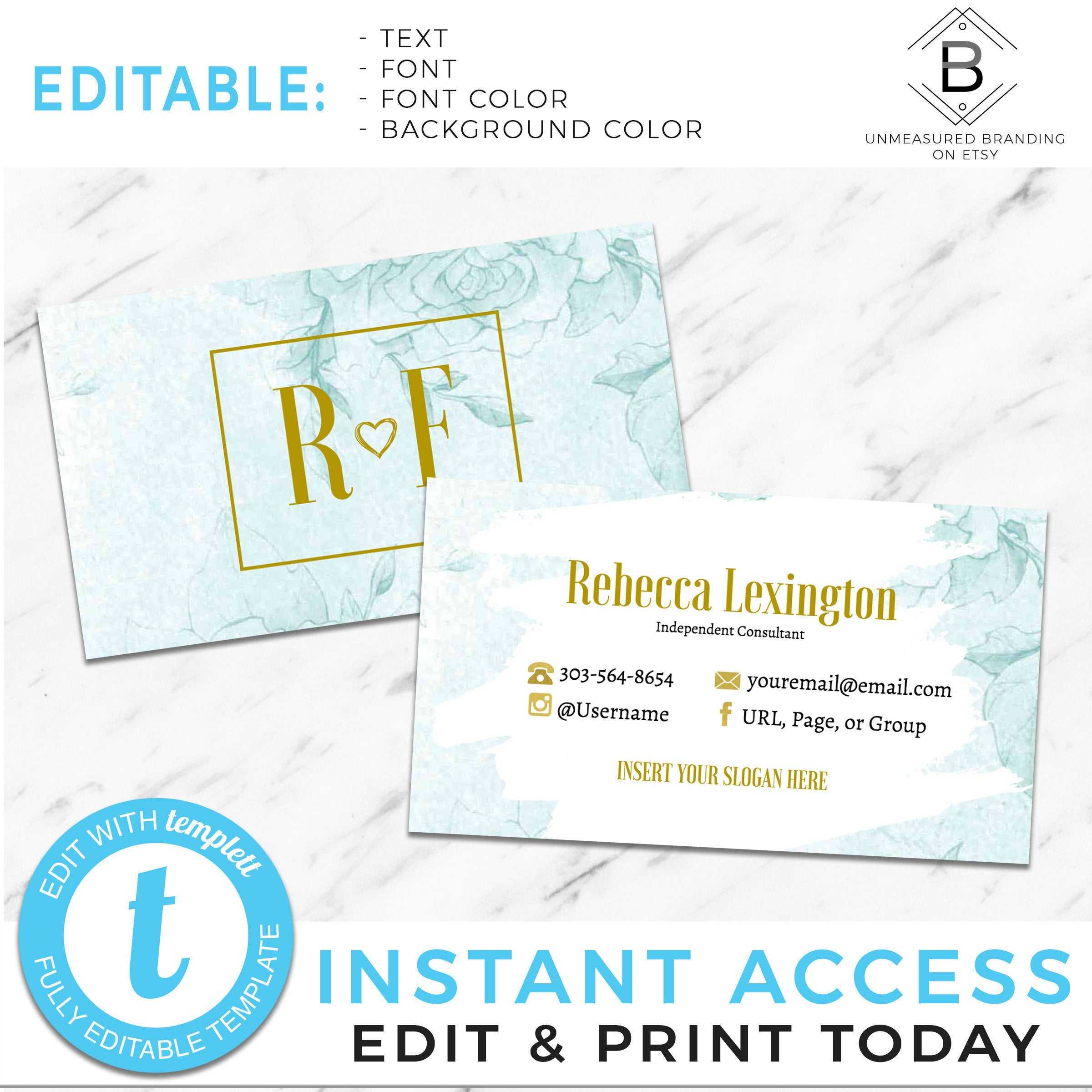 Mint Business Cards, Rodan And Fields Business Cards, Floral Business  Cards, Roses Business Cards, Skincare Business Cards, Instant Template Within Rodan And Fields Business Card Template