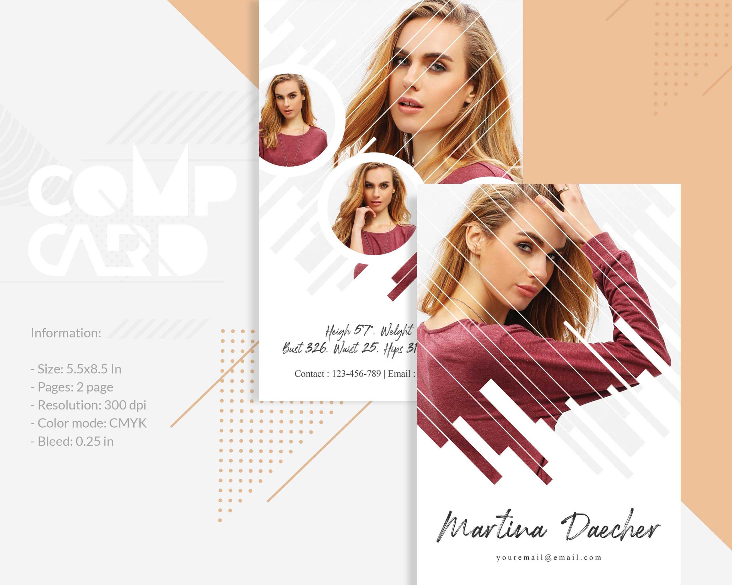 Model Comp Card Template | Modeling Comp Card | Fashion Card | Ms Word,  Photoshop And Elements Template | Instant Download Intended For Comp Card Template Download