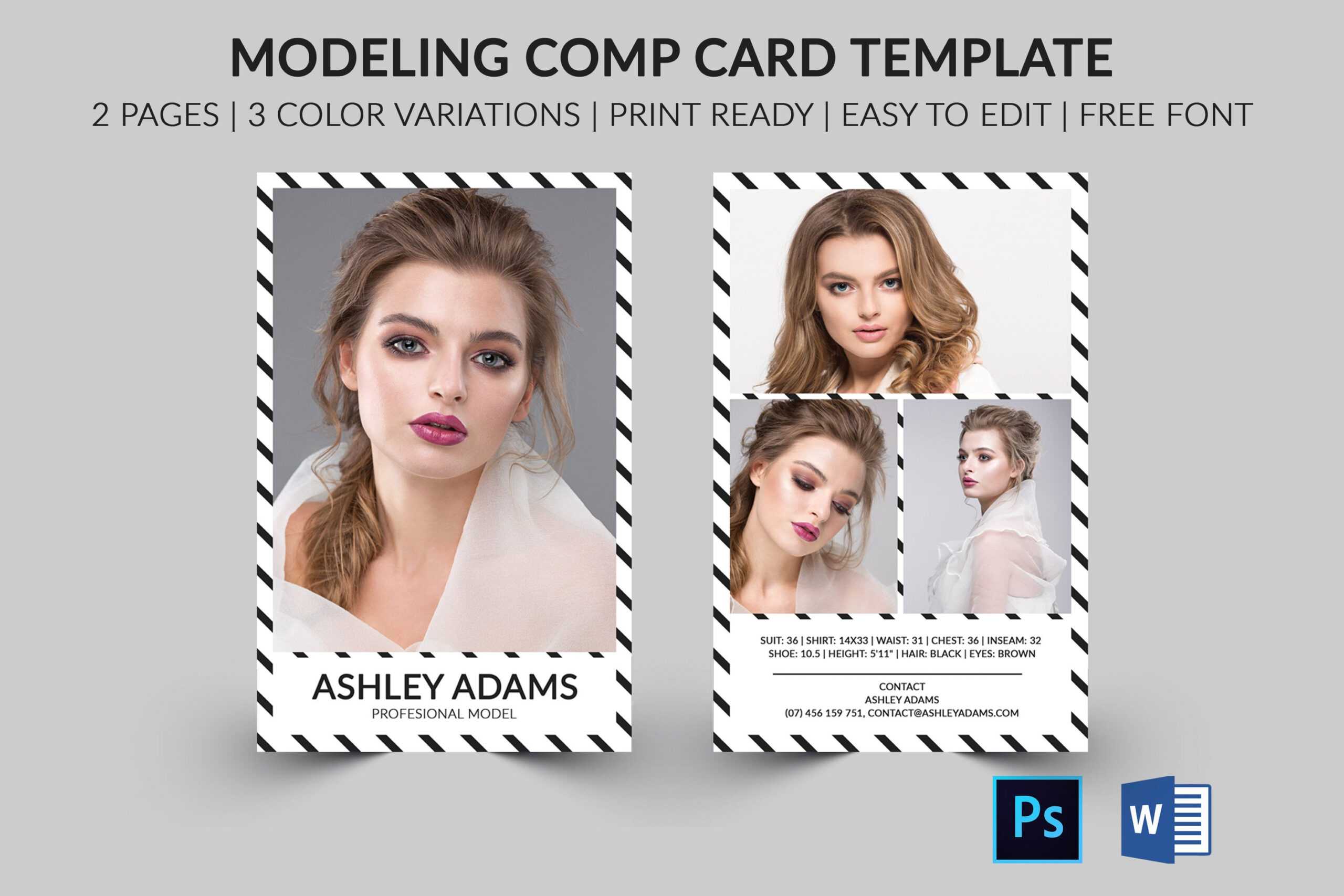 Modeling Comp Card | Model Agency Zed Card | Photoshop, Elements & Ms Word  Template |Modeling Card | Instant Download | With Model Comp Card Template Free