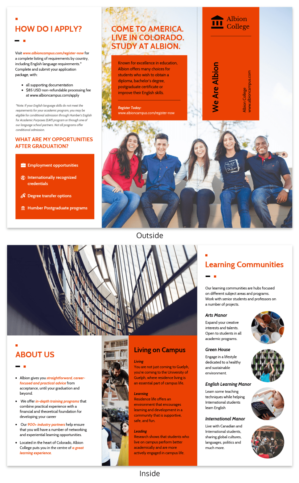 Modern Orange College Tri Fold Brochure Template For Student Brochure Template