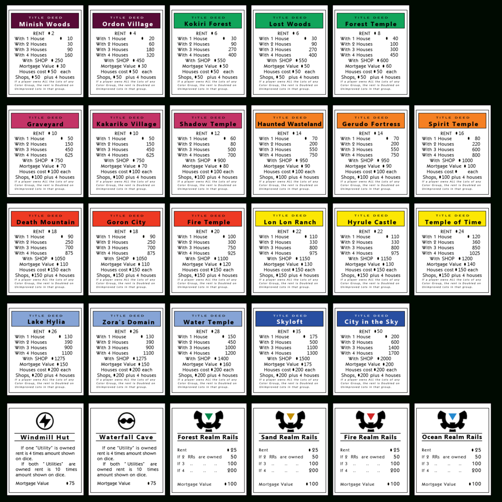 Monopoly Properties Zelda| Monopoly Cards, The Big Regarding Monopoly Property Cards Template