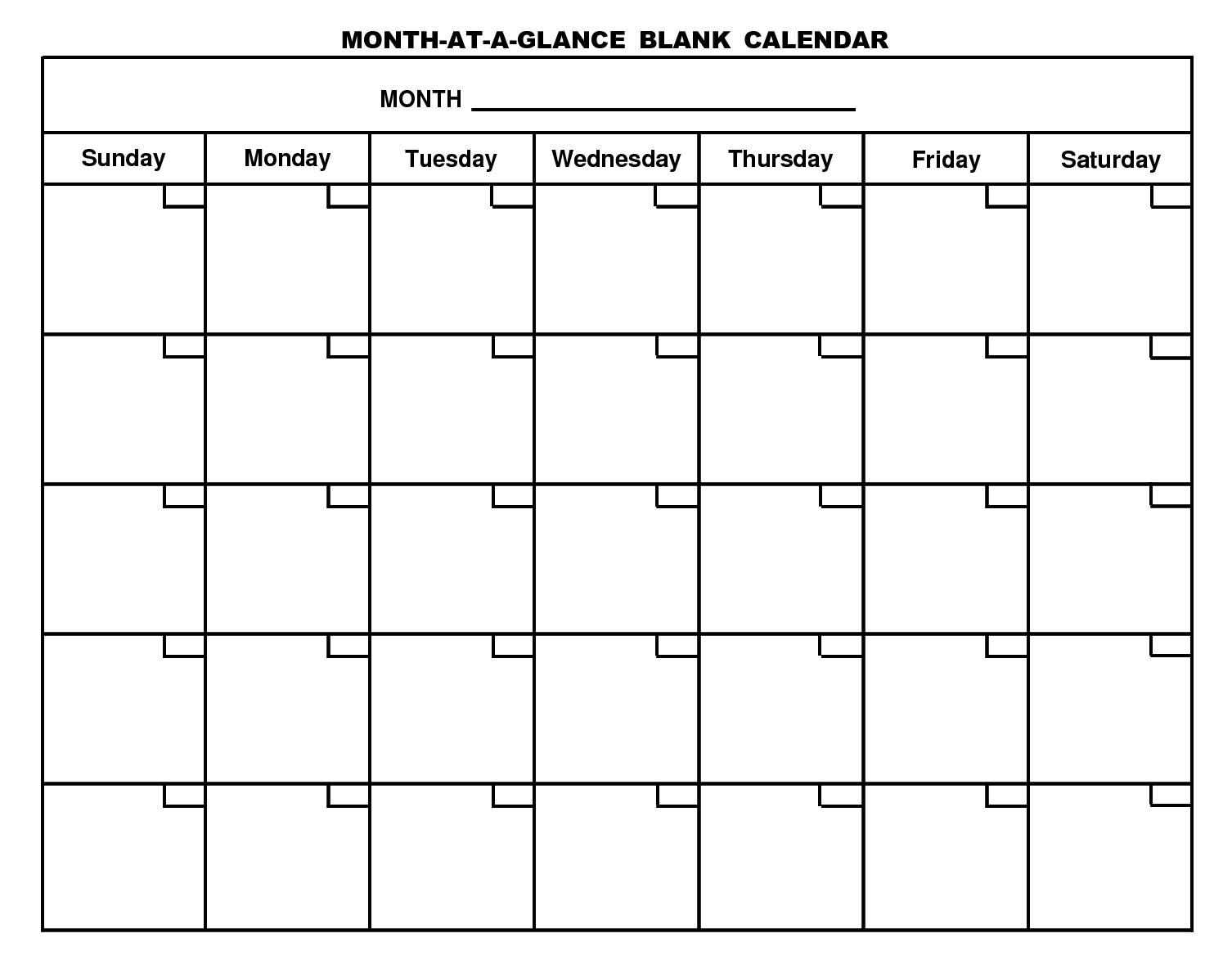 Month At A Glance Blank Calendar Template – Atlantaauctionco Pertaining To Month At A Glance Blank Calendar Template