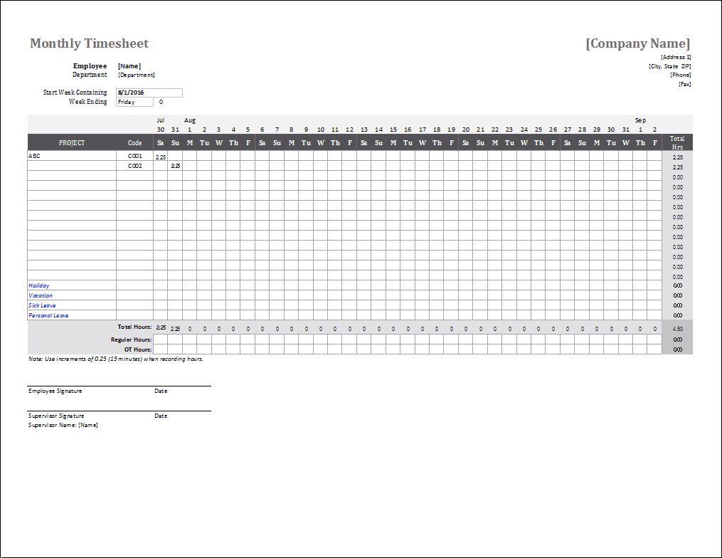 Monthly Timesheet Template For Excel And Google Sheets With Weekly Time Card Template Free
