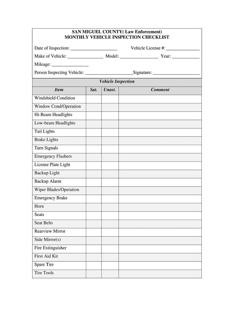 Monthly Vehicle Inspection Checklist – Fill Online Intended For Vehicle Checklist Template Word