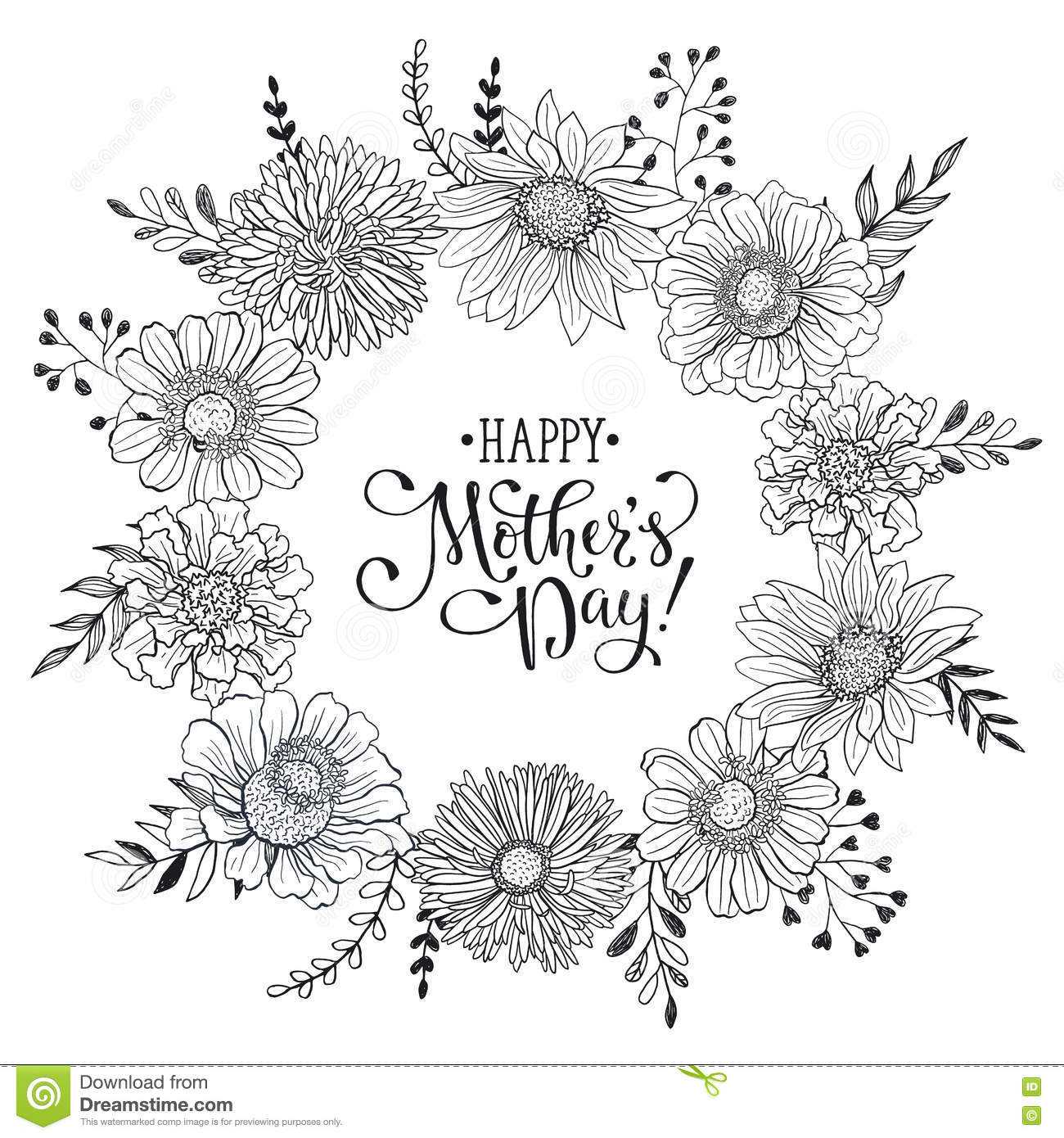 Mother's Day Card Stock Vector. Illustration Of Monochrome With Mothers Day Card Templates