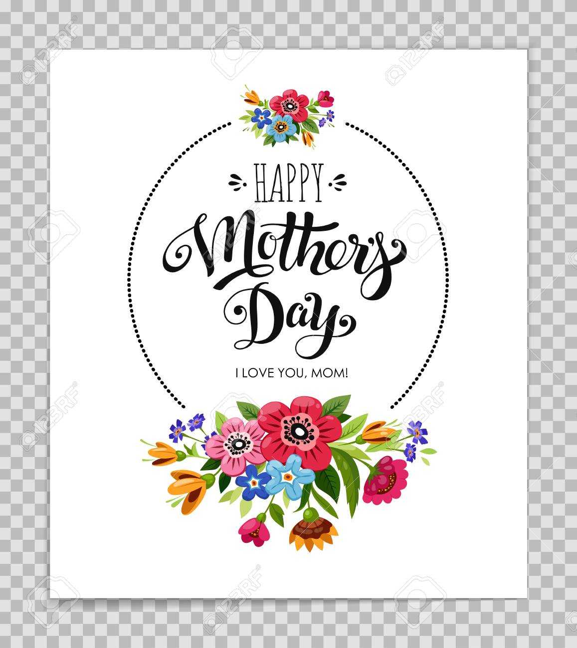 Mothers Day Card Template With Floral Design On Transparent Background. For Mothers Day Card Templates