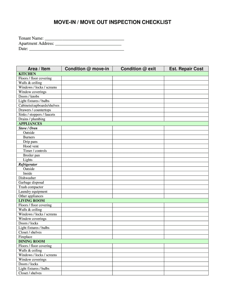 Move In Out Checklist Fill Online Printable Fillable Blank Inside Blank Checklist Template Pdf