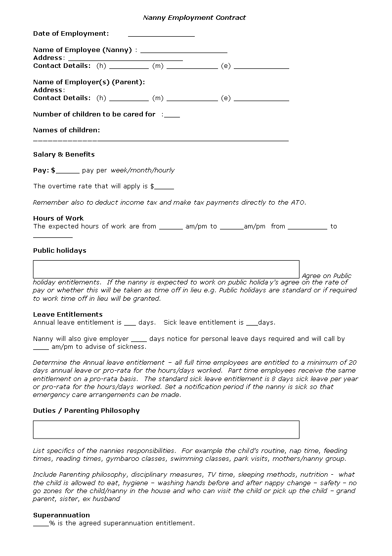 Nanny Contract Template – Nanny Agreement Template | Nanny Throughout Nanny Contract Template Word