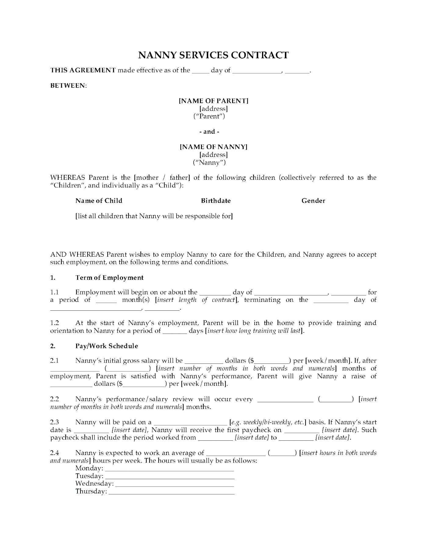 Nanny Contract Template Word – Uppage.co Regarding Nanny Contract Template Word