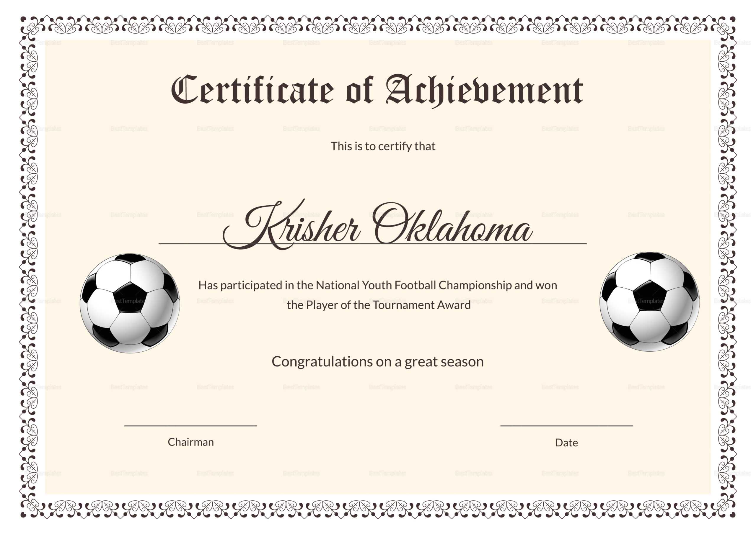 National Youth Football Certificate Template With Football Certificate Template