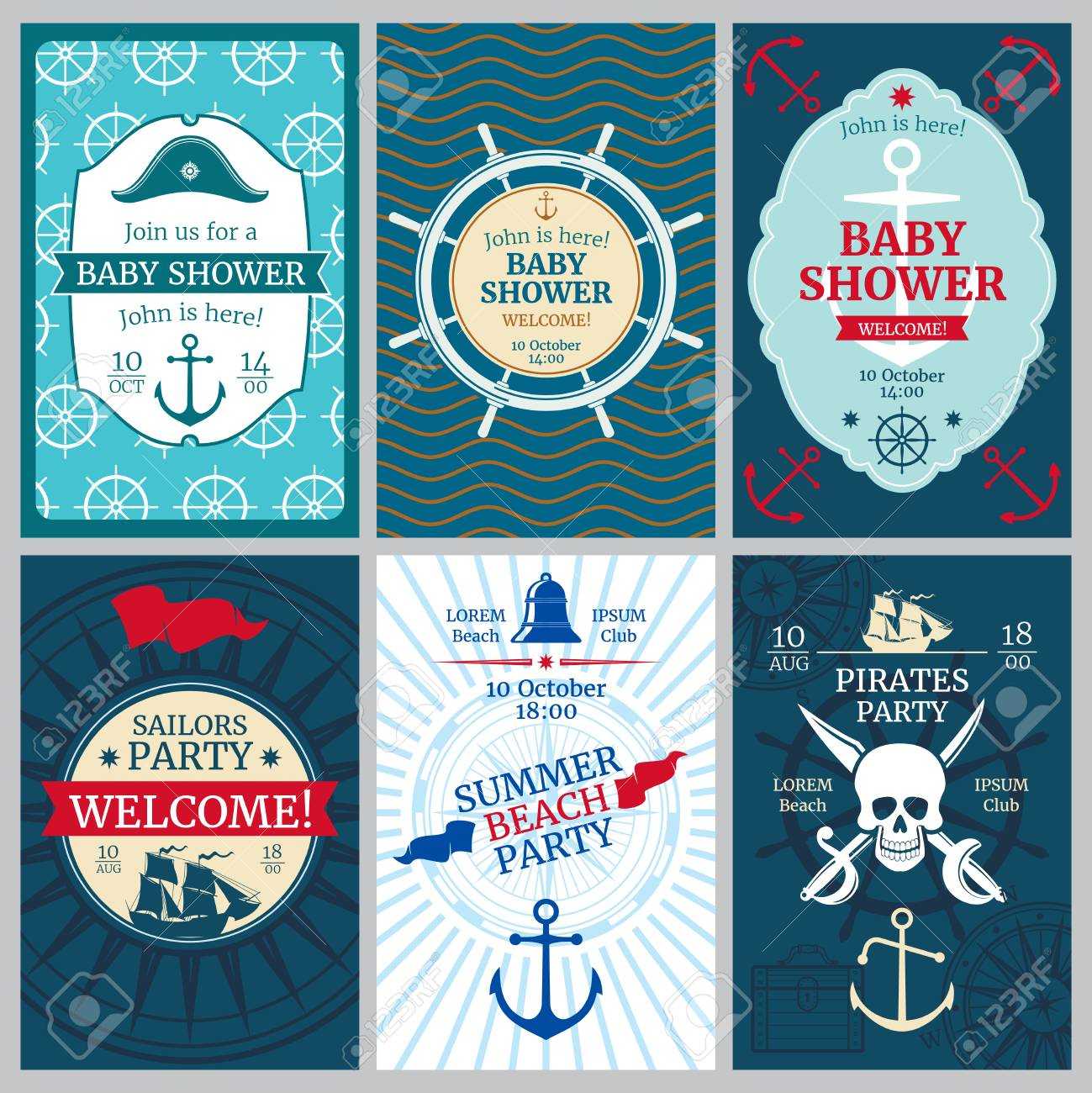 Nautical Baby Shower, Birthday, Beach Party Vector Invitation.. Inside Nautical Banner Template