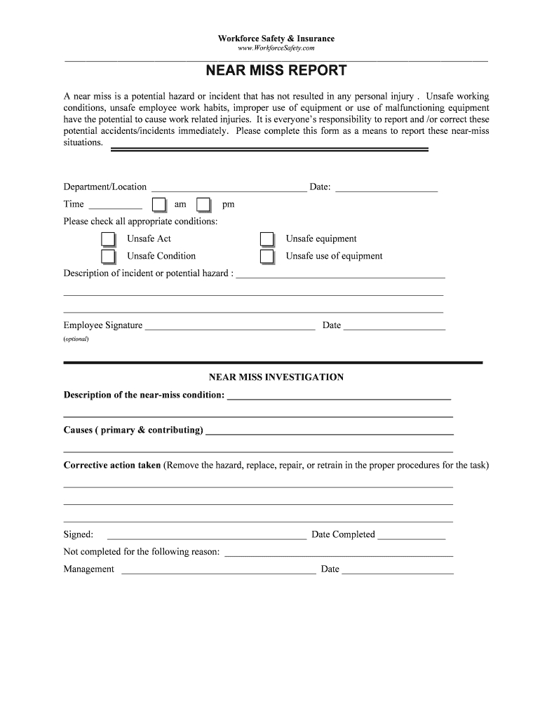 Near Miss Report Form – Fill Online, Printable, Fillable Intended For Health And Safety Incident Report Form Template