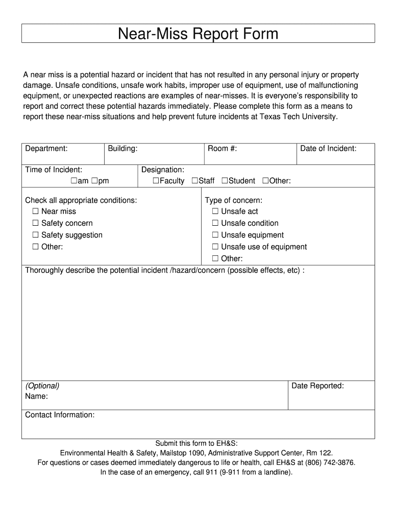 Near Miss Reporting Form Template – Fill Online, Printable With Regard To Near Miss Incident Report Template
