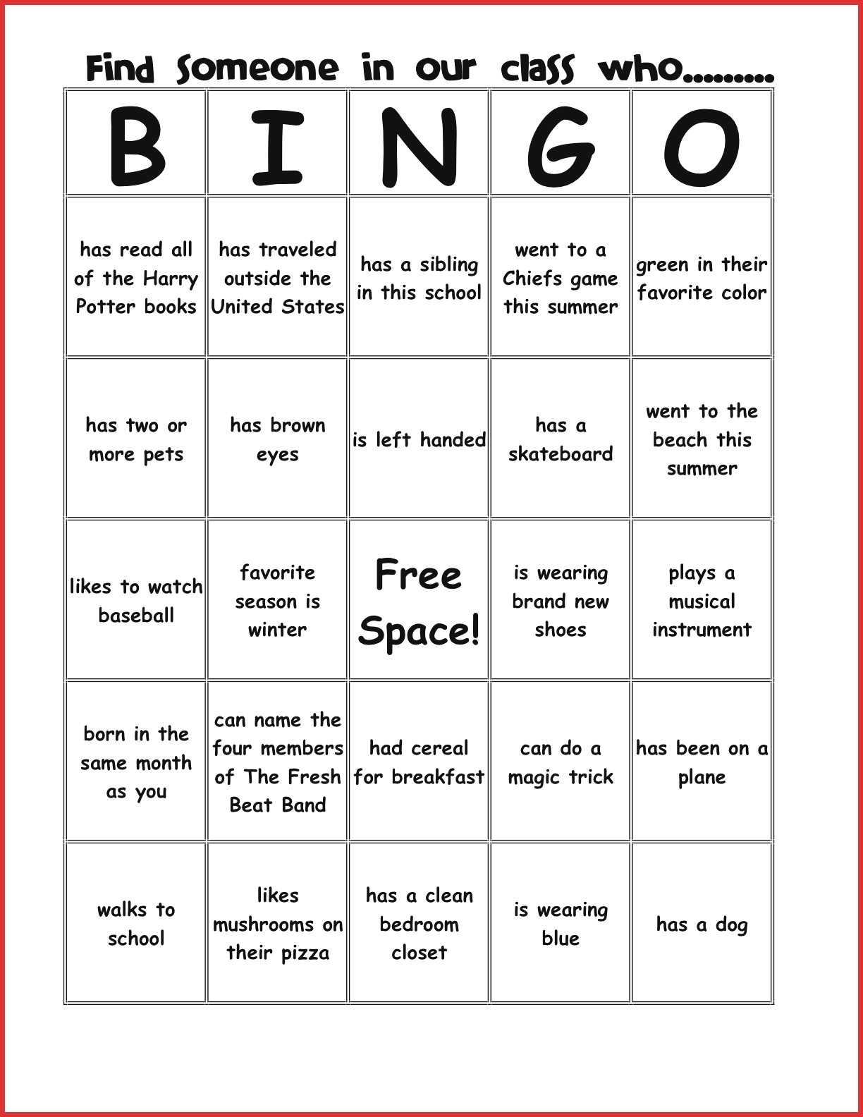New Bingo Card Template | Leave Latter In Ice Breaker Bingo Card Template