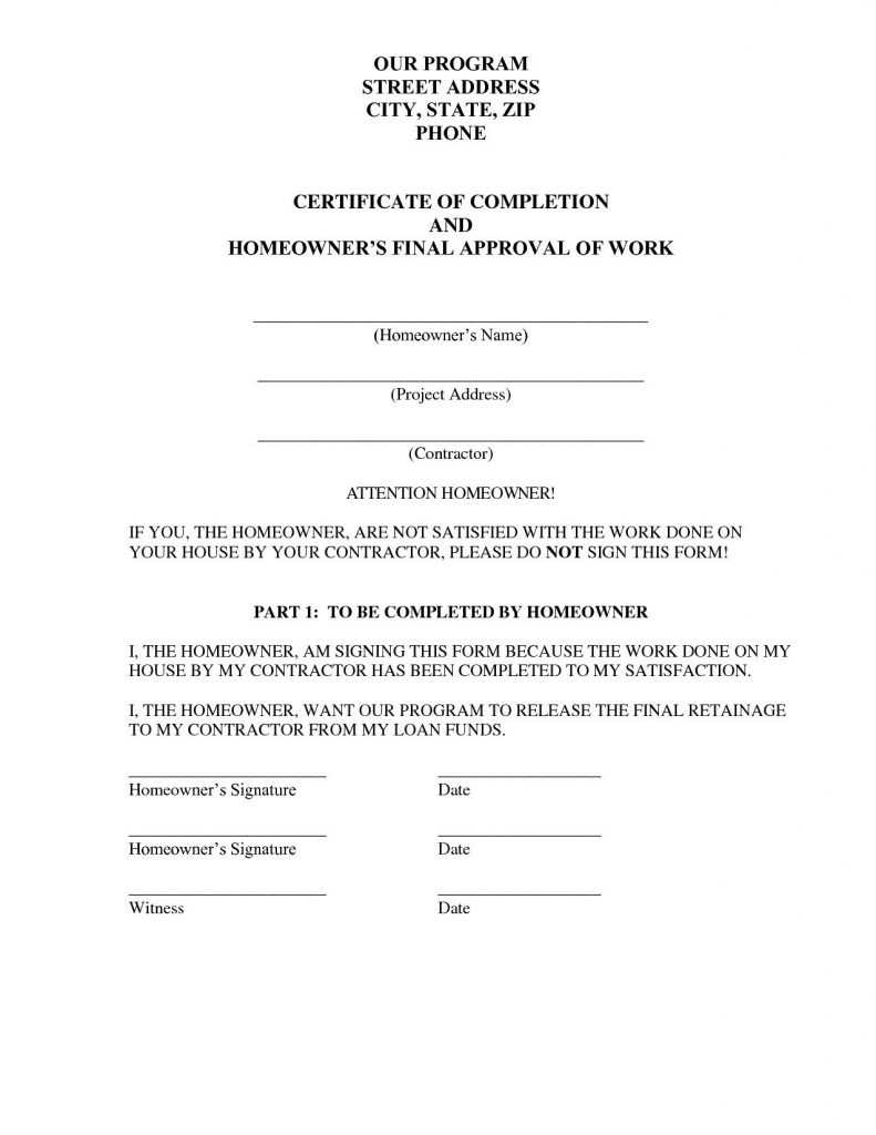 New Certificate Of Completion Sample For Construction Free 7 Intended For Certificate Of Completion Template Construction