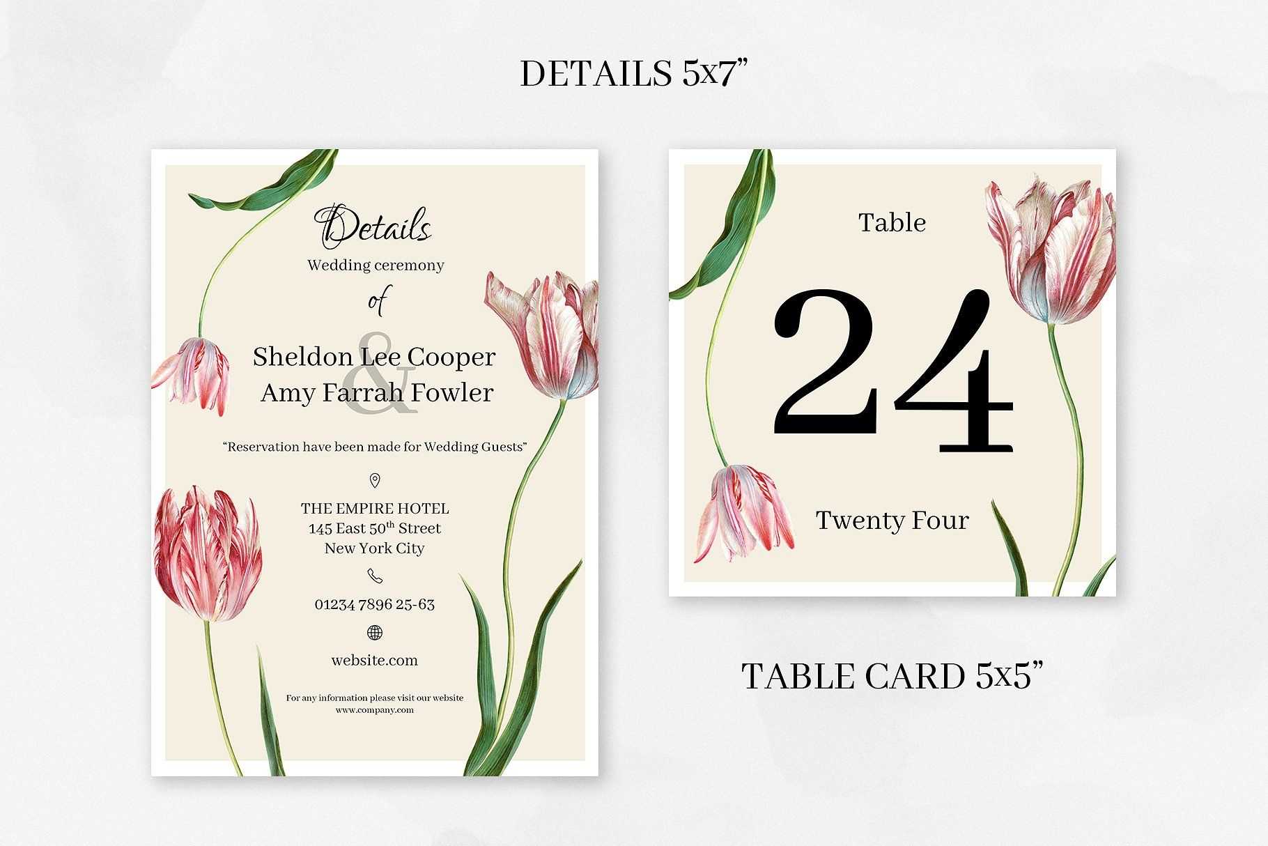 New! Pink Tulips Wedding Collection – Creative Template Inside Table Reservation Card Template