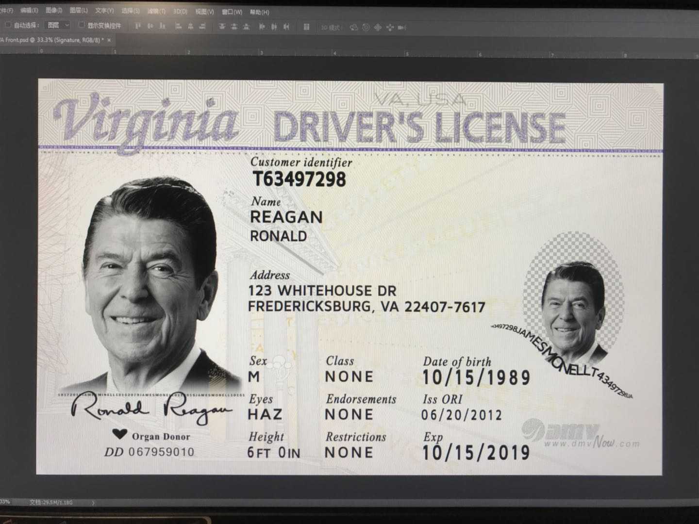 New Virginia Card With Uv Va Id Card Template With Transparent Ghost Va Id  Dl Throughout Dl Card Template