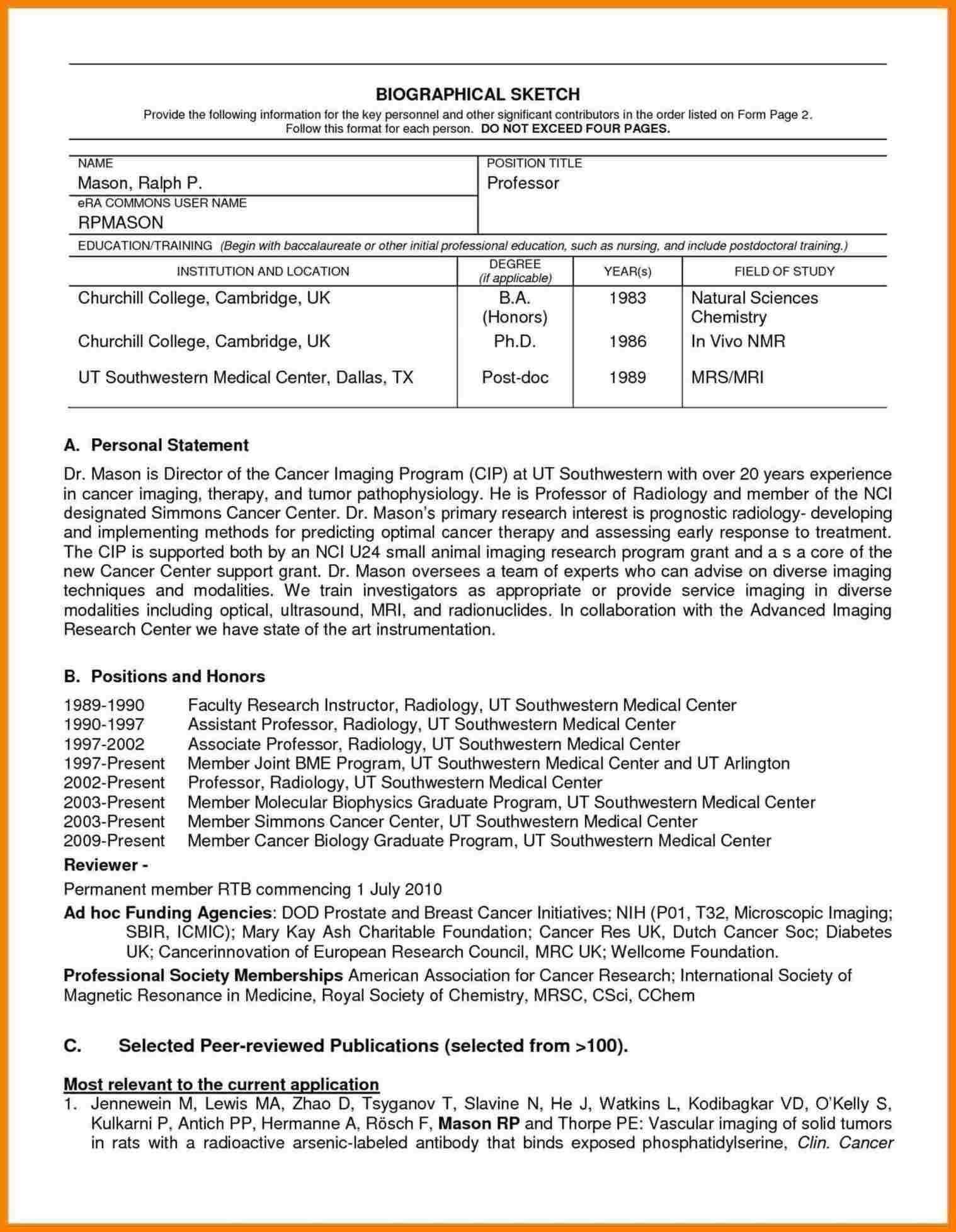 Nih Biosketch Template Doc | Digitalhiten Inside Current Nih Pertaining To Nih Biosketch Template Word