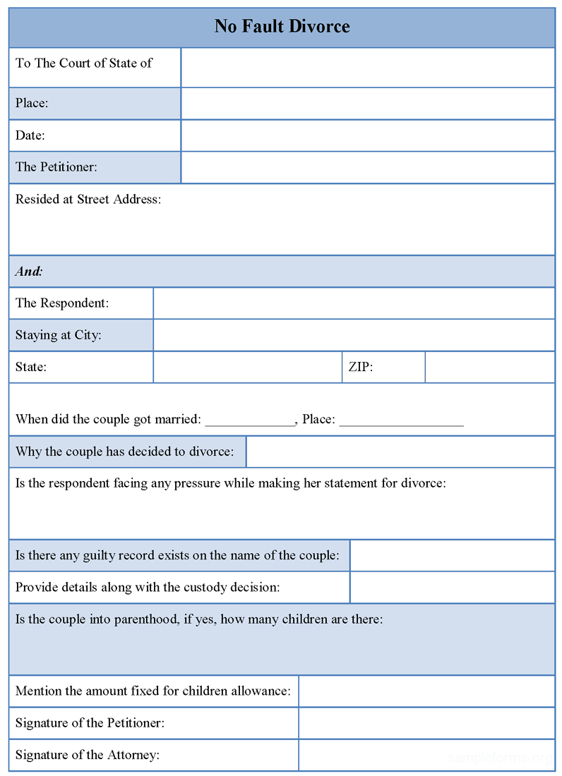 No Fault Divorce Form : Sample Forms Intended For Fault Report Template Word