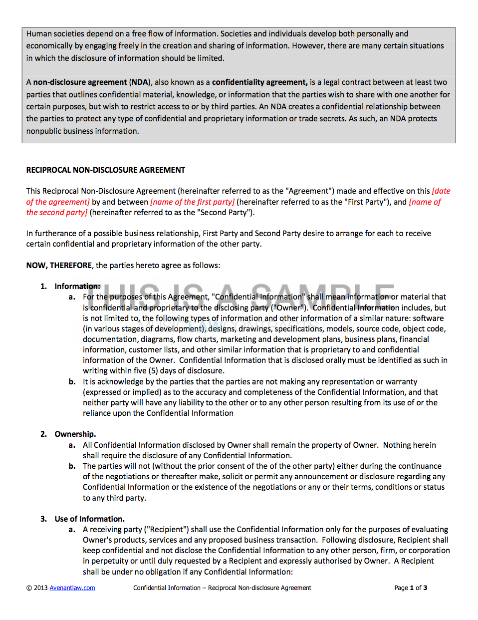 Non Disclosure Agreement For Nda Template Word Document