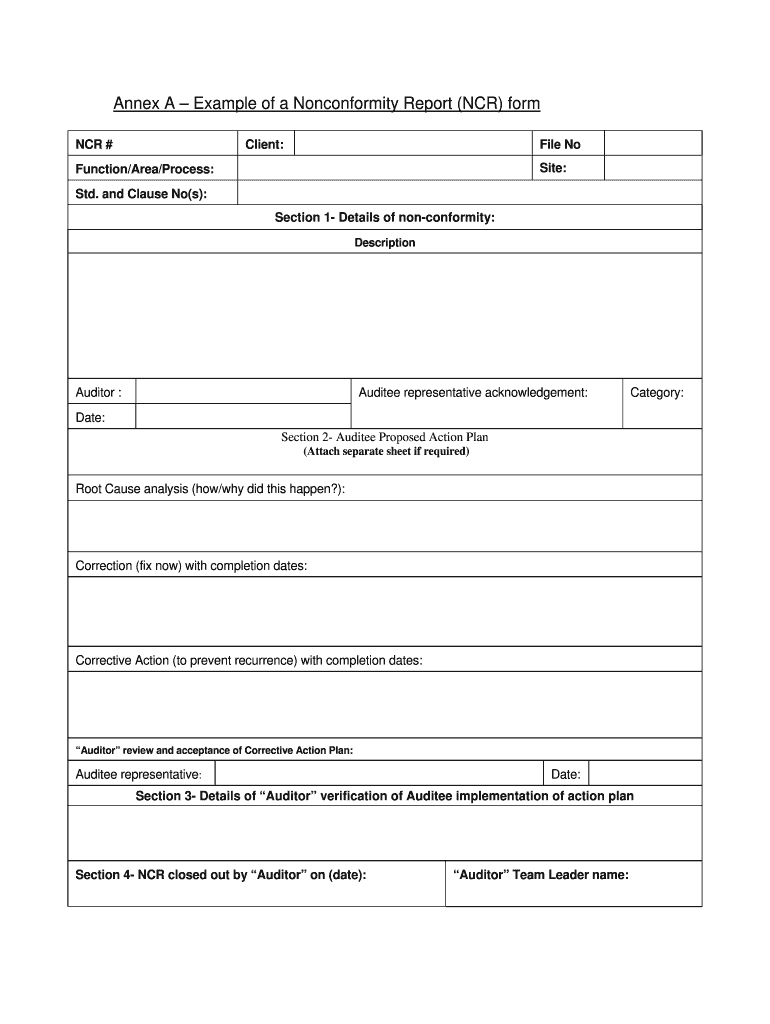 Nonconformity Report – Fill Online, Printable, Fillable Intended For Ncr Report Template