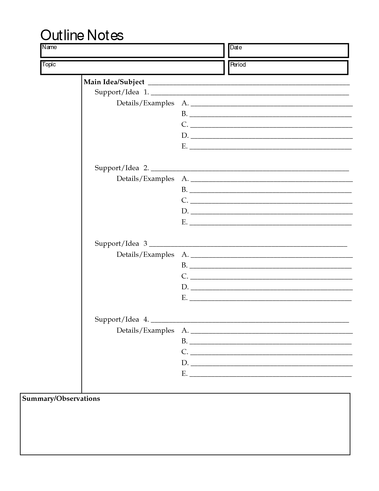 Note Taking Outline Template | Outline Notes, Writing With Regard To Note Taking Template Word
