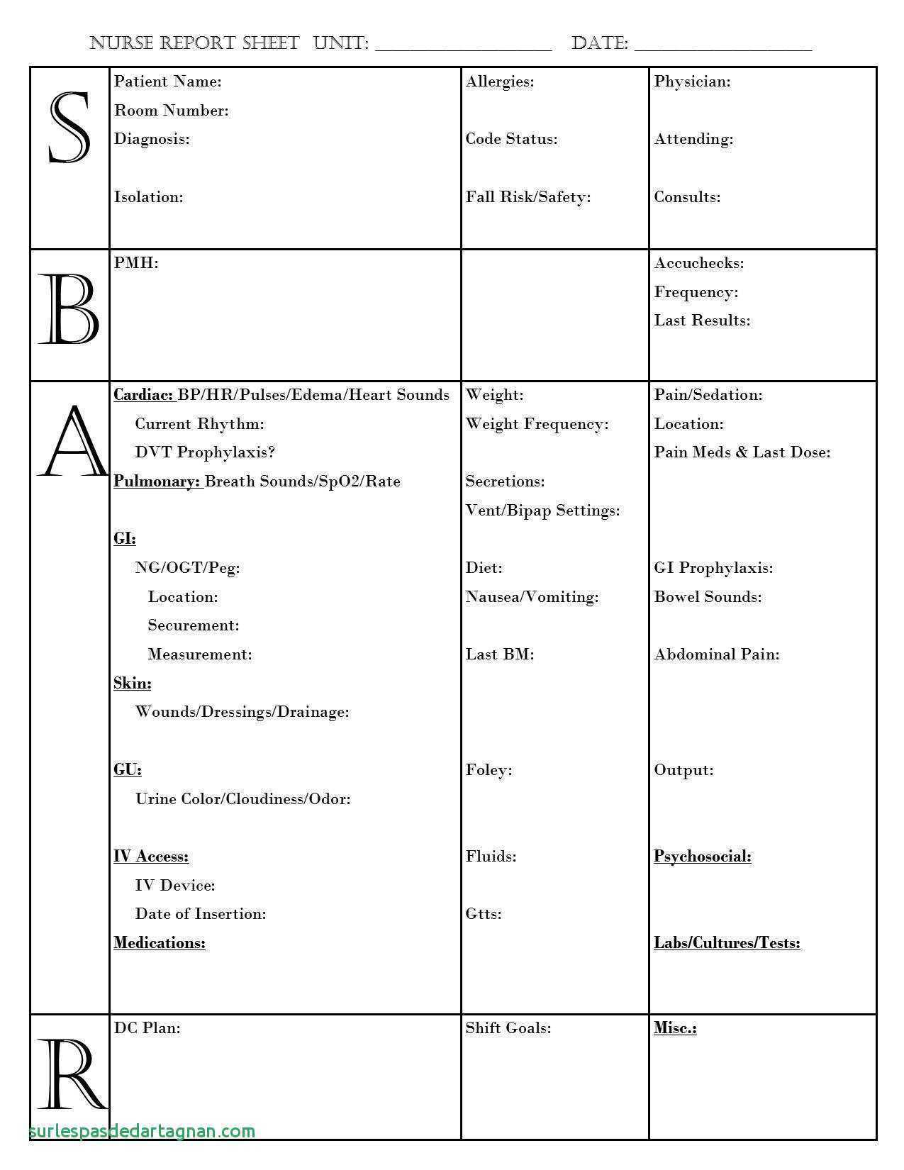 Nursing Report Sheet Template Together With Sbar Nurse Within Nurse Report Sheet Templates