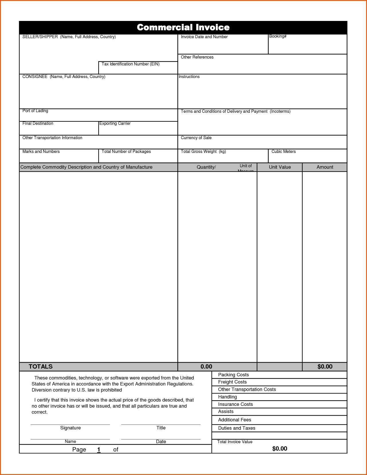 commercial invoice template word