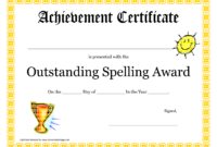 Outstanding Spelling Award Printable Certificate Pdf Picture intended for Free Printable Student Of The Month Certificate Templates
