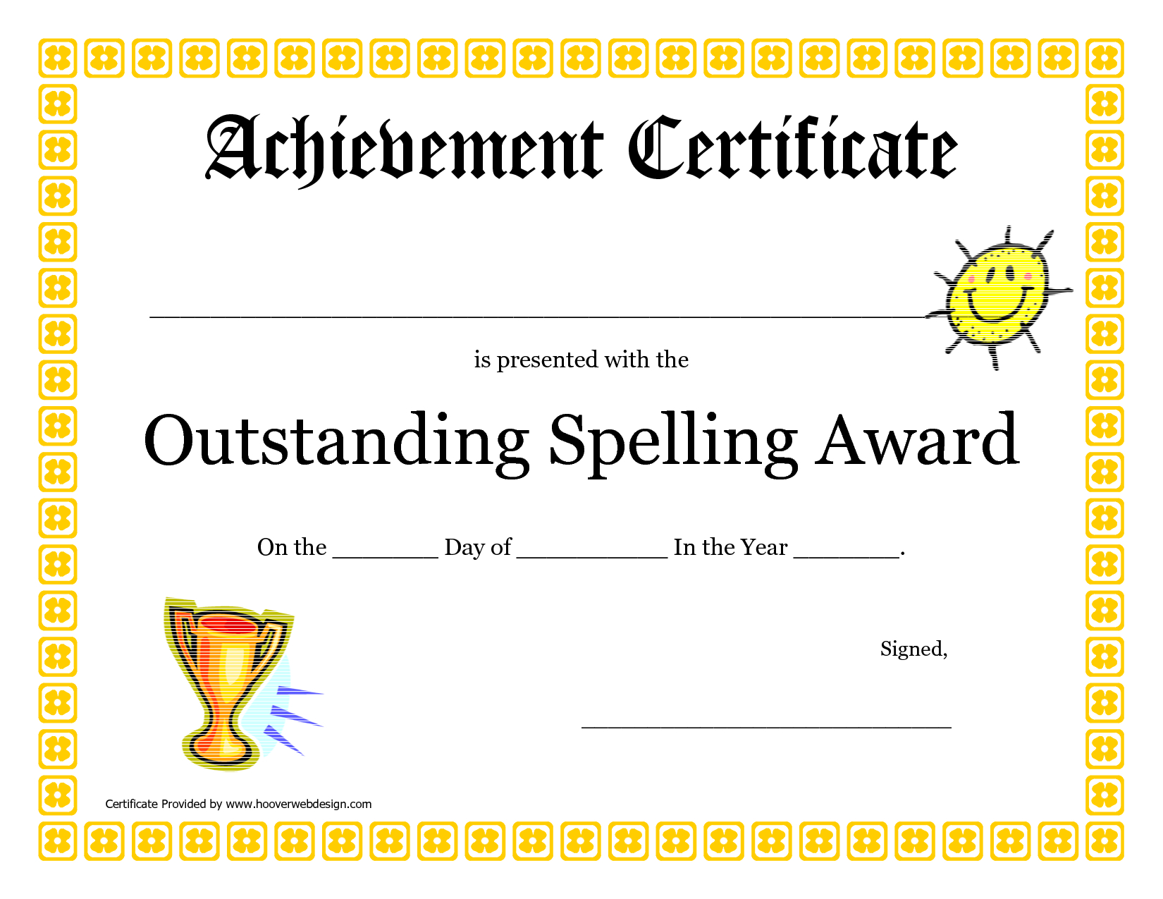 Outstanding Spelling Award Printable Certificate Pdf Picture Regarding Superlative Certificate Template