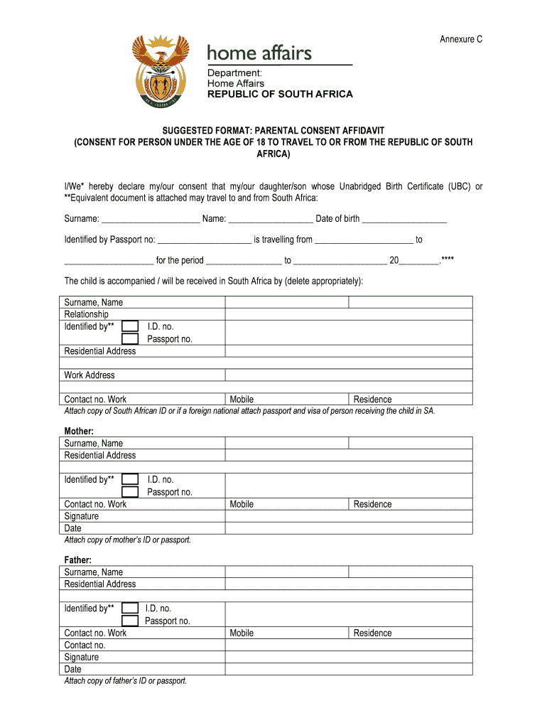 Parental Consent Affidavit – Fill Online, Printable Regarding South African Birth Certificate Template