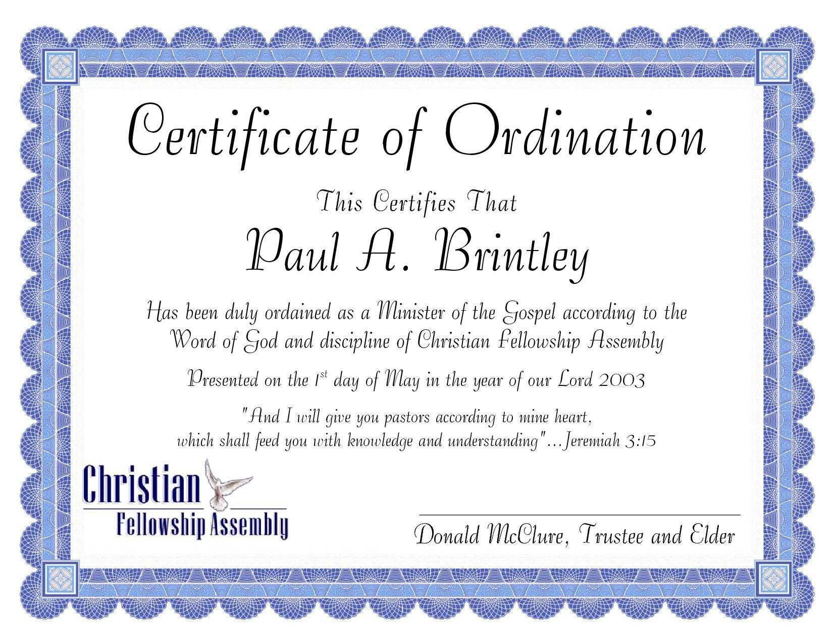 Pastoral Ordination Certificatepatricia Clay – Issuu For Ordination Certificate Templates