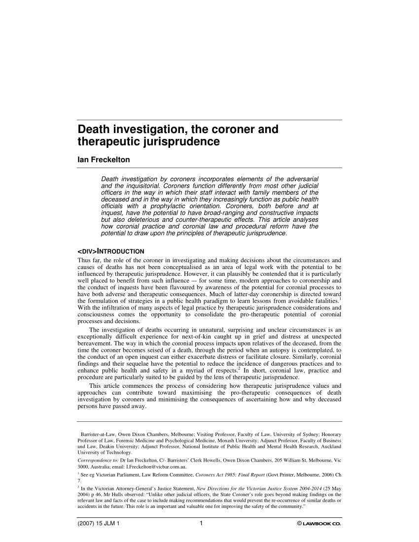 Pdf) Death Investigation, The Coroner And Therapeutic For Coroner's Report Template