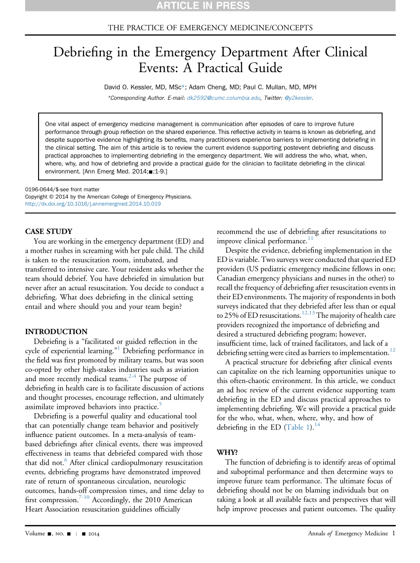 Pdf) Debriefing In The Emergency Department After Clinical In Event Debrief Report Template