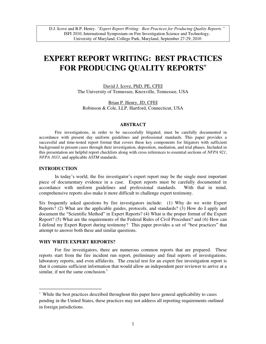 Pdf) Expert Report Writing: Best Practices For Producing Inside Expert Witness Report Template