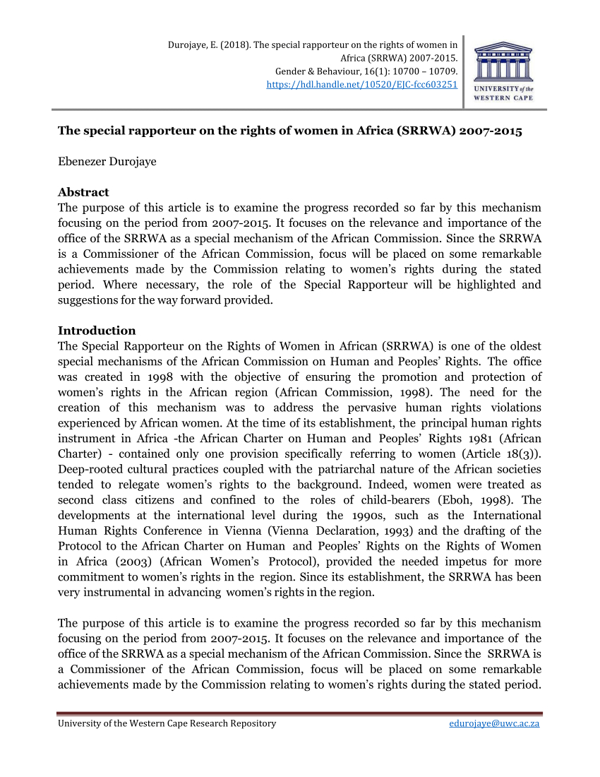 Pdf) The Special Rapporteur On The Rights Of Women In Africa Inside Rapporteur Report Template