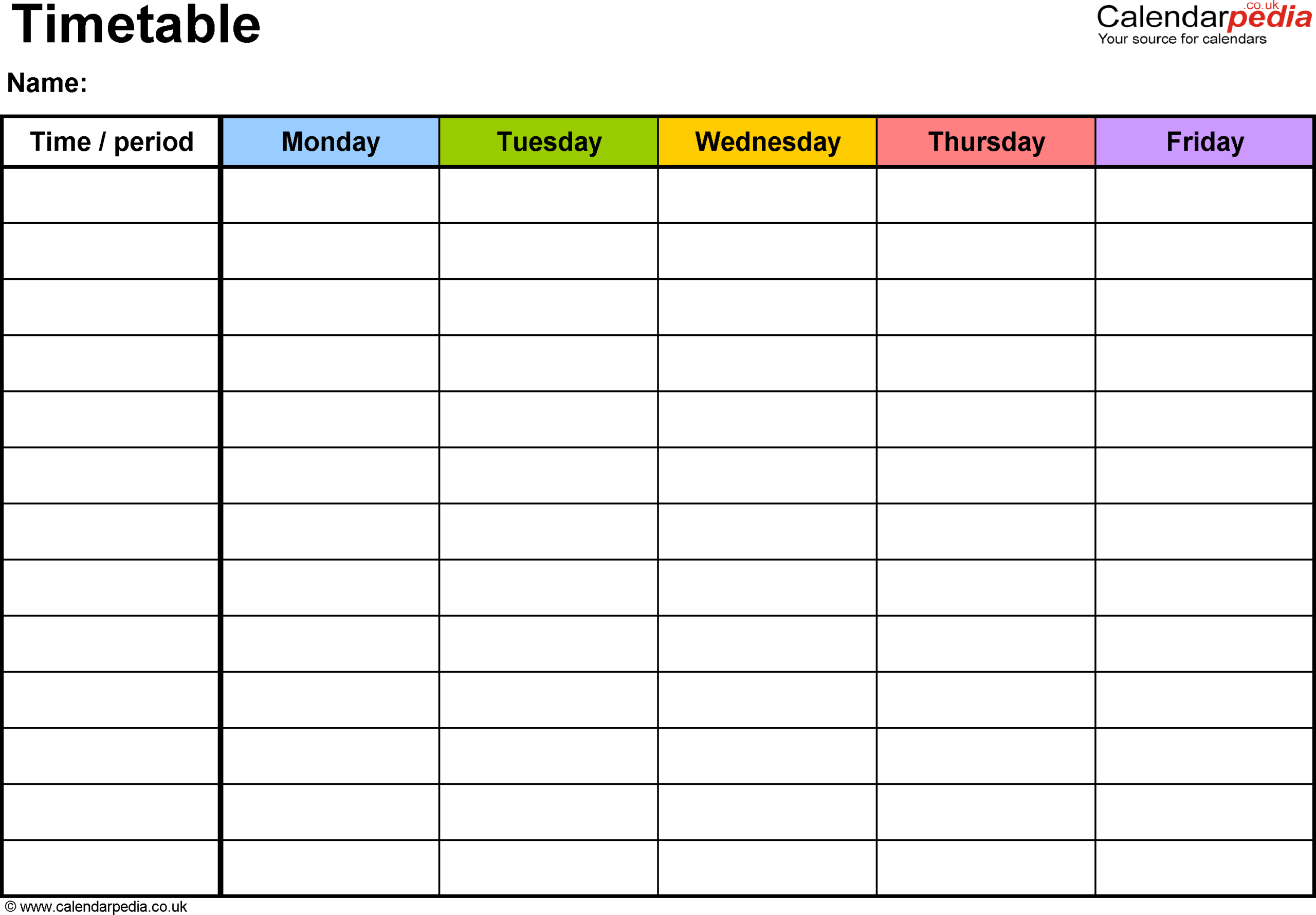 Blank Revision Timetable Template – Douglasbaseball.com