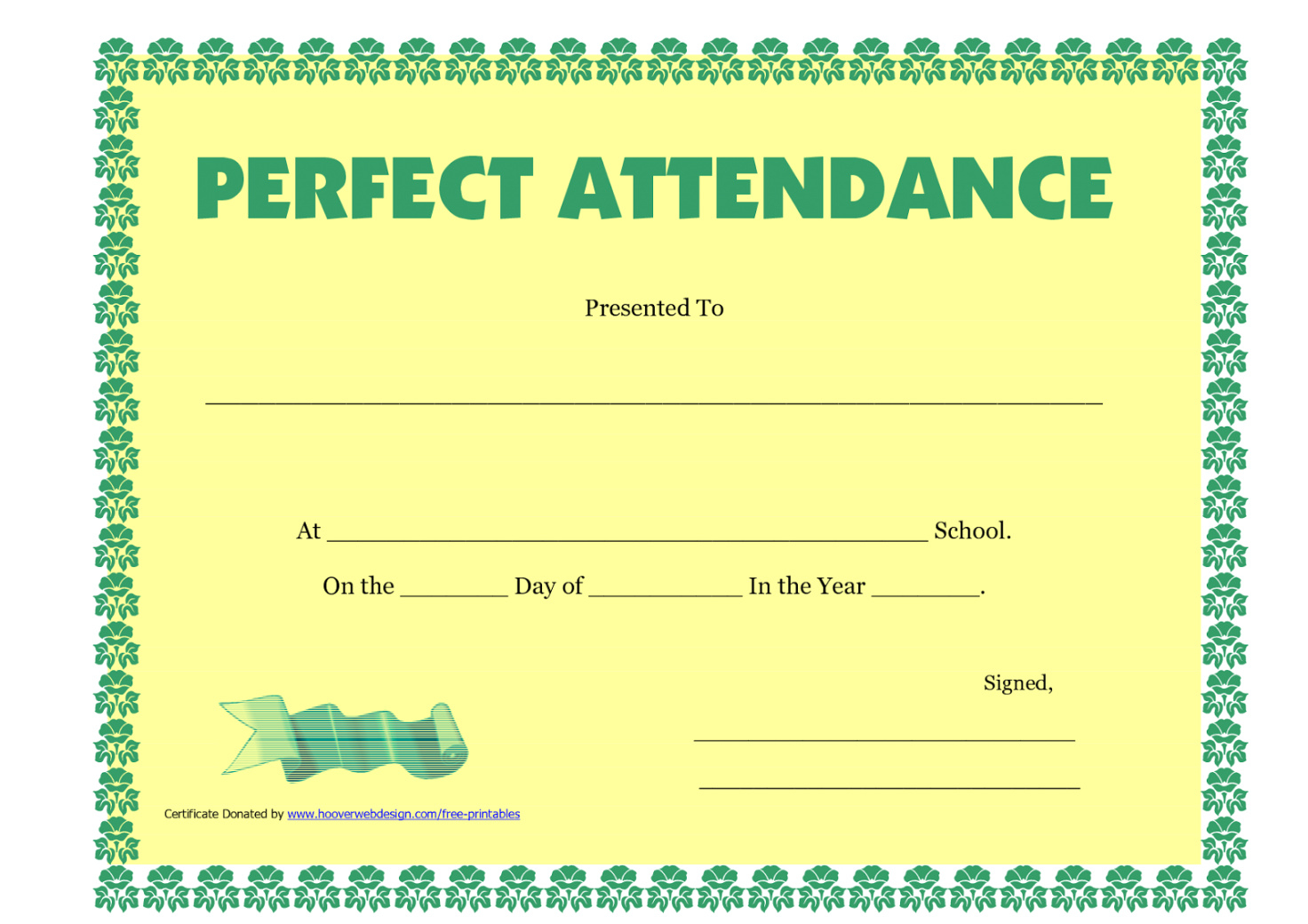 Perfect Attendance Certificate Printable Free Download In Perfect Attendance Certificate Free Template