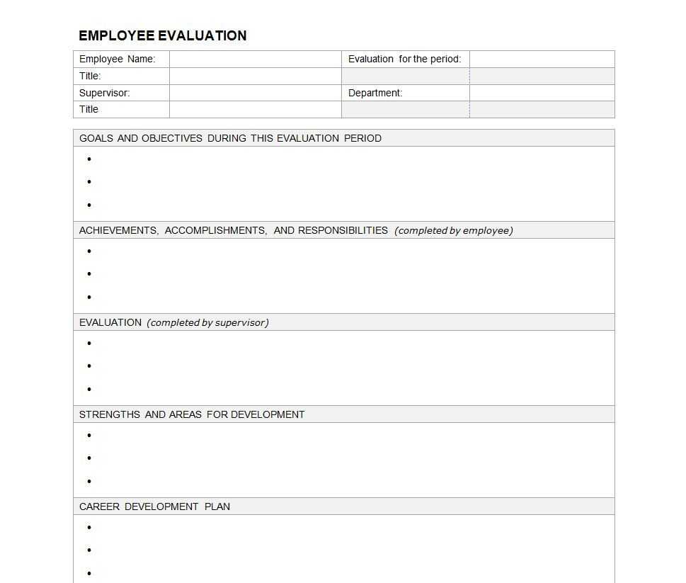Performance Evaluation Template | Employee Evaluation Form For Blank Evaluation Form Template